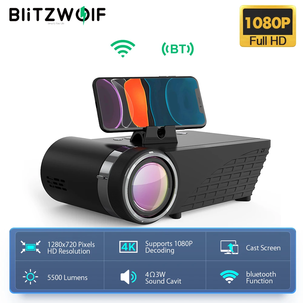 BlitzWolf BW-VP8 WIFI Projector 5500Lumens LCD LED Cast Screen Buetooth Earphone Sound Wireless Phone Same Screen Full HD 1080P
BlitzWolf BW-VP8 WIFI Projector 5500Lumens LCD LED Cast Screen Buetooth Earphone Sound Wireless Phone Same Screen Full HD 1080P
