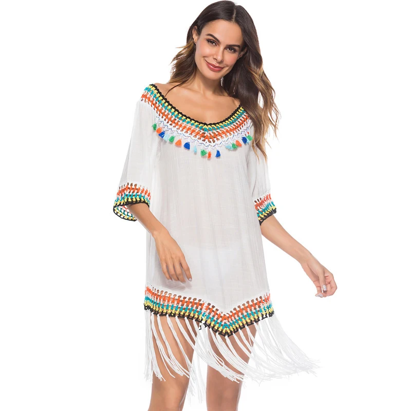 Beach Cover Up Women Summer Tassel Cotton Beachwear Beach Mini Dress Sexy Robe De Plage Cover-ups for Swimsuit Bikini
Beach Cover Up Women Summer Tassel Cotton Beachwear Beach Mini Dress Sexy Robe De Plage Cover-ups for Swimsuit Bikini