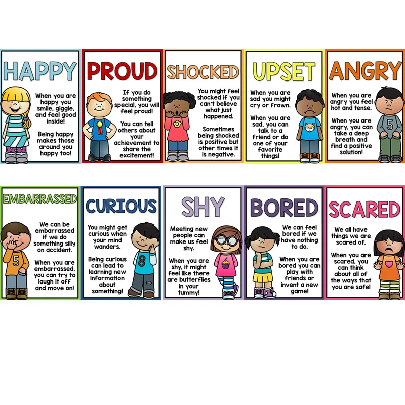 10Pcs/Set Emotions English Teaching Aids A4 Cards Classroom Wall Decoration Bilingual Kindergarten Educational Toys For Children
10Pcs/Set Emotions English Teaching Aids A4 Cards Classroom Wall Decoration Bilingual Kindergarten Educational Toys For Children
