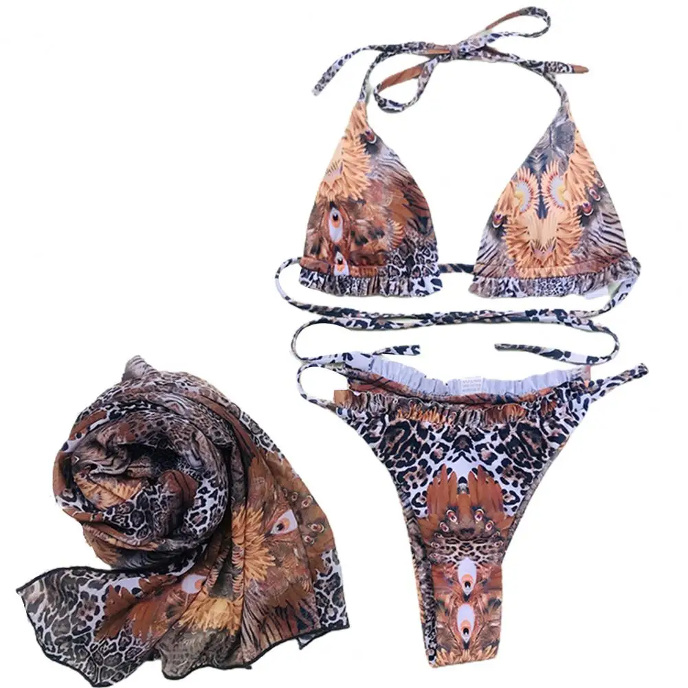 Summer Sexy Swimsuit Set 3pieces suit halter swimwear Leopard Triangle Women Backless Lacing Bikini Low waist bathing suit 2021
Summer Sexy Swimsuit Set 3pieces suit halter swimwear Leopard Triangle Women Backless Lacing Bikini Low waist bathing suit 2021