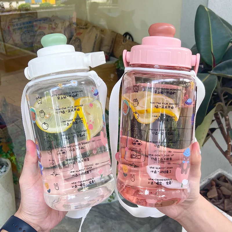 New Couples Student Creative Water Cup Large-Capacity Strap Plastic Straw Cup Anti-fall Outdoor Sports With Scale Water Bottle 
New Couples Student Creative Water Cup Large-Capacity Strap Plastic Straw Cup Anti-fall Outdoor Sports With Scale Water Bottle