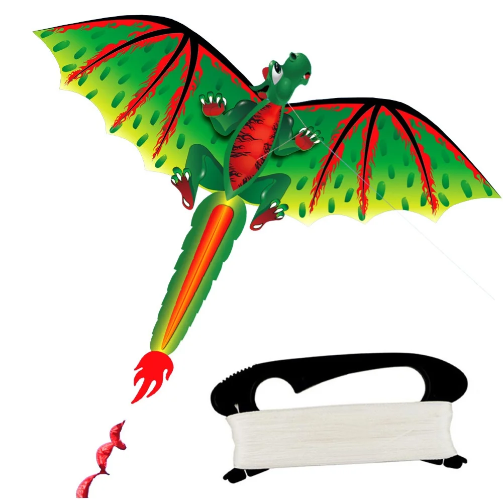 Three-Dimensional Green Cute Dragon Kids 3D Dinosaur Kite Flying Game Outdoor Sport Playing Toy with 100m Line | Игрушки и хобби