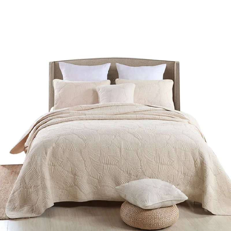 

Комплект хлопкового стеганого одеяла CHAUSUB, 3 шт., покрывала на кровать, однотонное одеяло с вышивкой, покрывало на кровать большого размера, д...