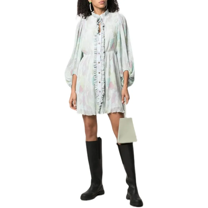 Women Ruffle Collor Pleated Mini Dress Ladies Lace Up Puff Sleeve Color Patchwork Single-Breasted Short Dresses 2021 New
Women Ruffle Collor Pleated Mini Dress Ladies Lace Up Puff Sleeve Color Patchwork Single-Breasted Short Dresses 2021 New