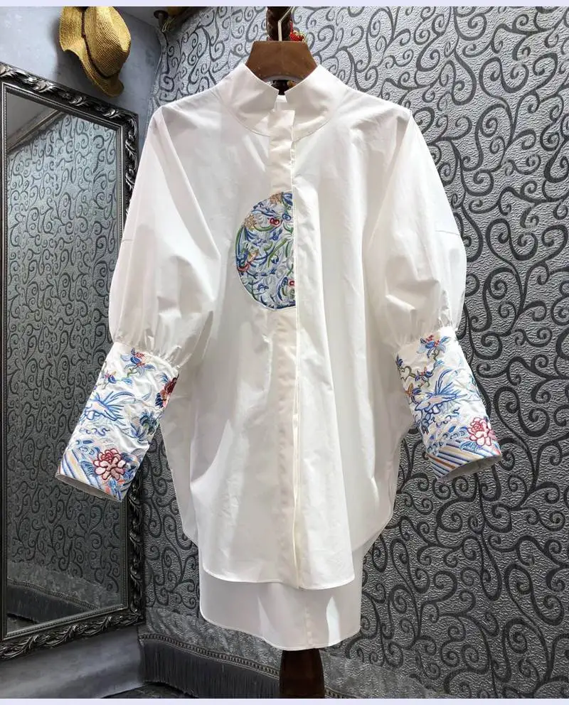 Женская длинная рубашка из 100% хлопка, Повседневная Свободная белая рубашка с длинным рукавом и роскошной вышивкой, весна-лето 2022
Женская длинная рубашка из 100% хлопка, Повседневная Свободная белая рубашка с длинным рукавом и роскошной вышивкой, весна-лето 2022