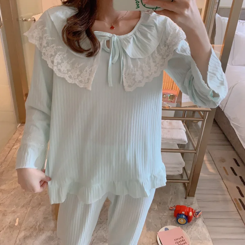 Sweet Lace Princess 100% Cotton Pajama Sets Women 2020 Spring Autumn Long Sleeve Sleepwear Pyjamas Homewear Pijama Mujer Clothes
Sweet Lace Princess 100% Cotton Pajama Sets Women 2020 Spring Autumn Long Sleeve Sleepwear Pyjamas Homewear Pijama Mujer Clothes