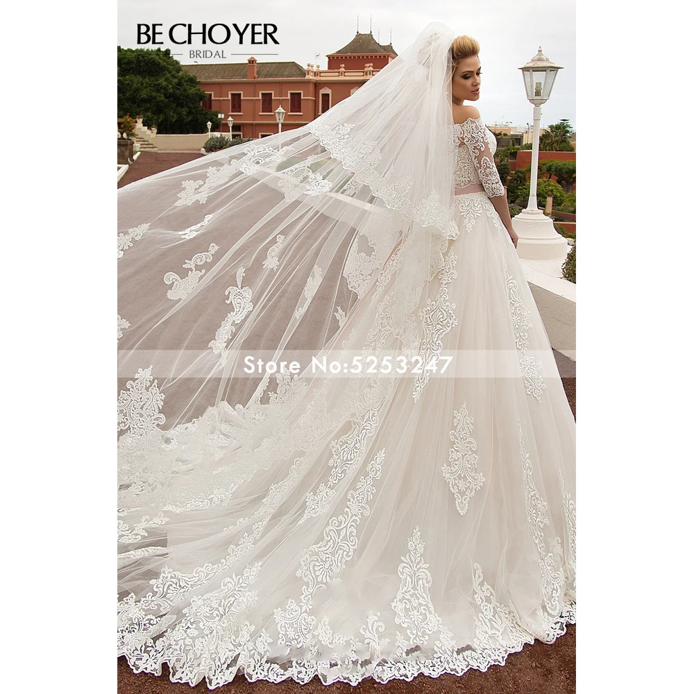 Свадебное платье BECHOYER N239 2 в 1 со съемными аппликациями кружевное ТРАПЕЦИЕВИДНОЕ