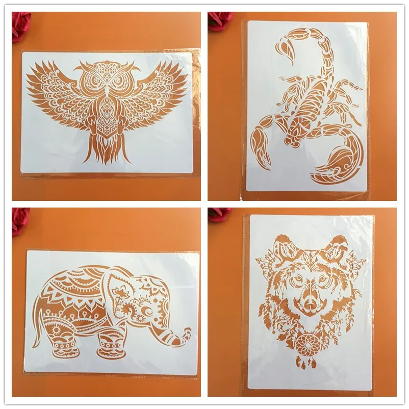 Формы для рисования на дереве, ткани, стенах, штамповочных фотоальбомов, тисненых бумажных открыток, 4 шт. формата A4 DIY формы для трафаретов