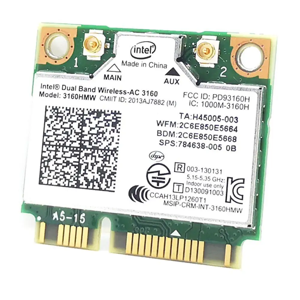 3160HMW 3160AC 433Mbps 802.11acMini PCI Express Wifi Adapter Wireless Bluetooth 4.0 HS card Wi-Fi BT4.0 Intel vPro / WIDI 
3160HMW 3160AC 433Mbps 802.11acMini PCI Express Wifi Adapter Wireless Bluetooth 4.0 HS card Wi-Fi BT4.0 Intel vPro / WIDI