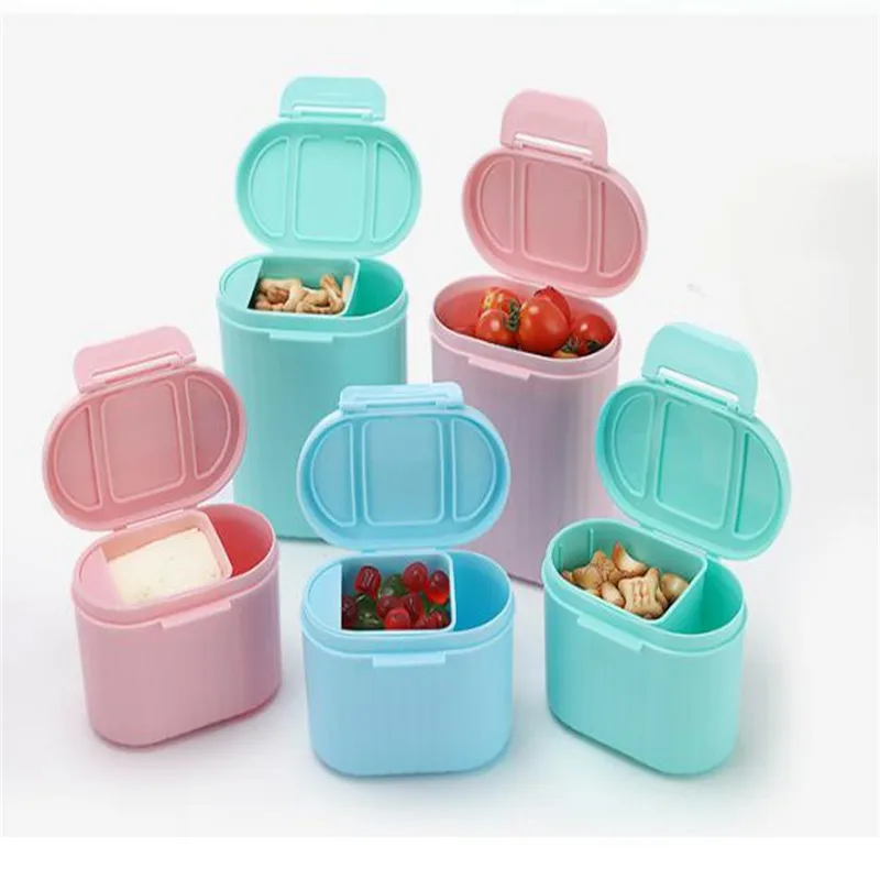 

Baby Milk Powder Container Box Travel Sealed Snacks Food Storage Box Two-lattices Infants Feeding Box 4 Colors Solid 2021