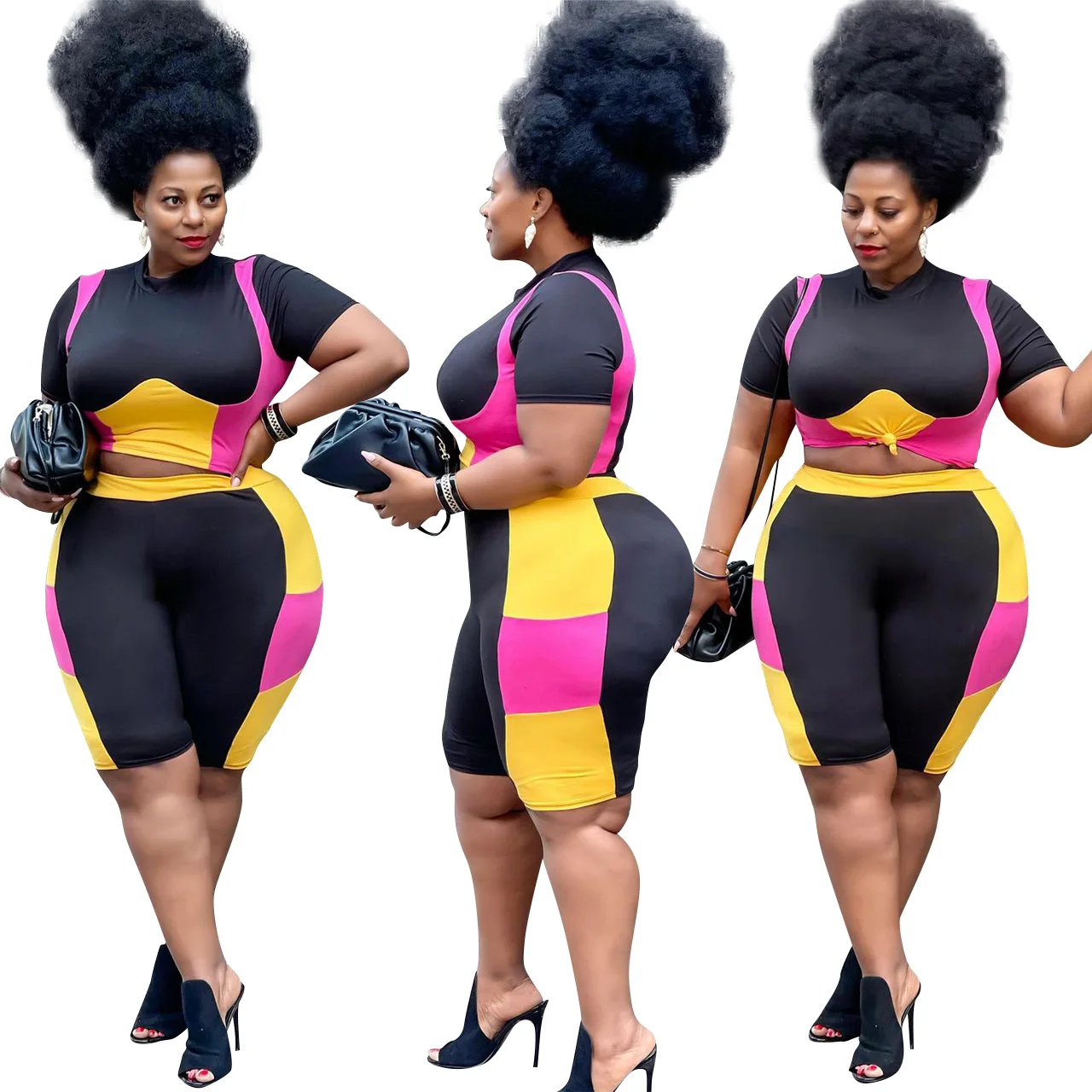 Casual Contrast Color Patchwork Women Tracksuits Plus Size High Waist Skinny Biker Shorts + O-neck Short Sleeve T-shirts Outfits
Casual Contrast Color Patchwork Women Tracksuits Plus Size High Waist Skinny Biker Shorts + O-neck Short Sleeve T-shirts Outfits