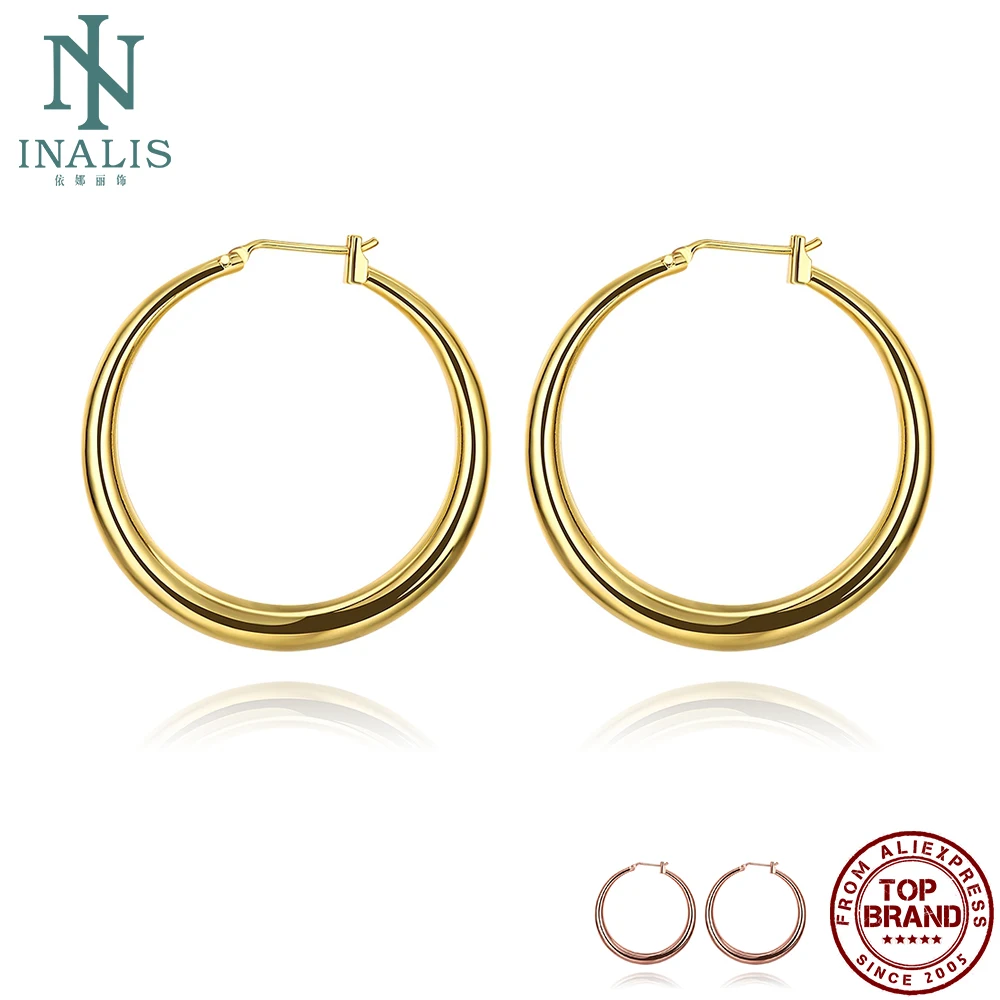 

INALIS Copper Earrings for Women Classic Round Loop 2 Colors Hoop Earring Elegant Female Fashion Jewelry Hot Selling Lover Gift