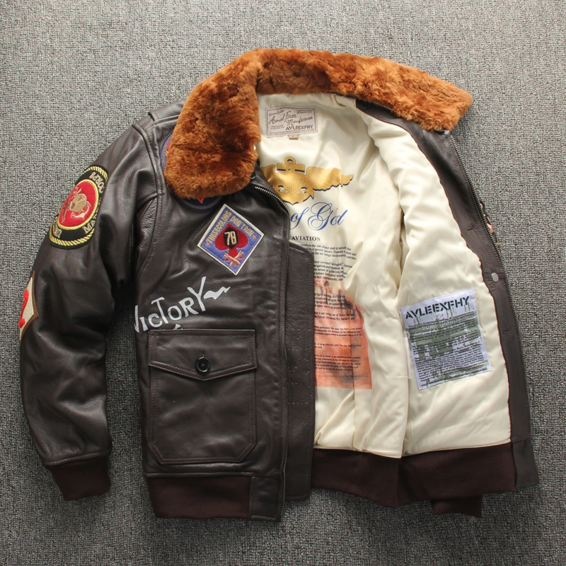 Men G1 Bomber Air Force Flying Suit Color Painting Embroidery Cowhide Pilot Leather Jacket
Men G1 Bomber Air Force Flying Suit Color Painting Embroidery Cowhide Pilot Leather Jacket
