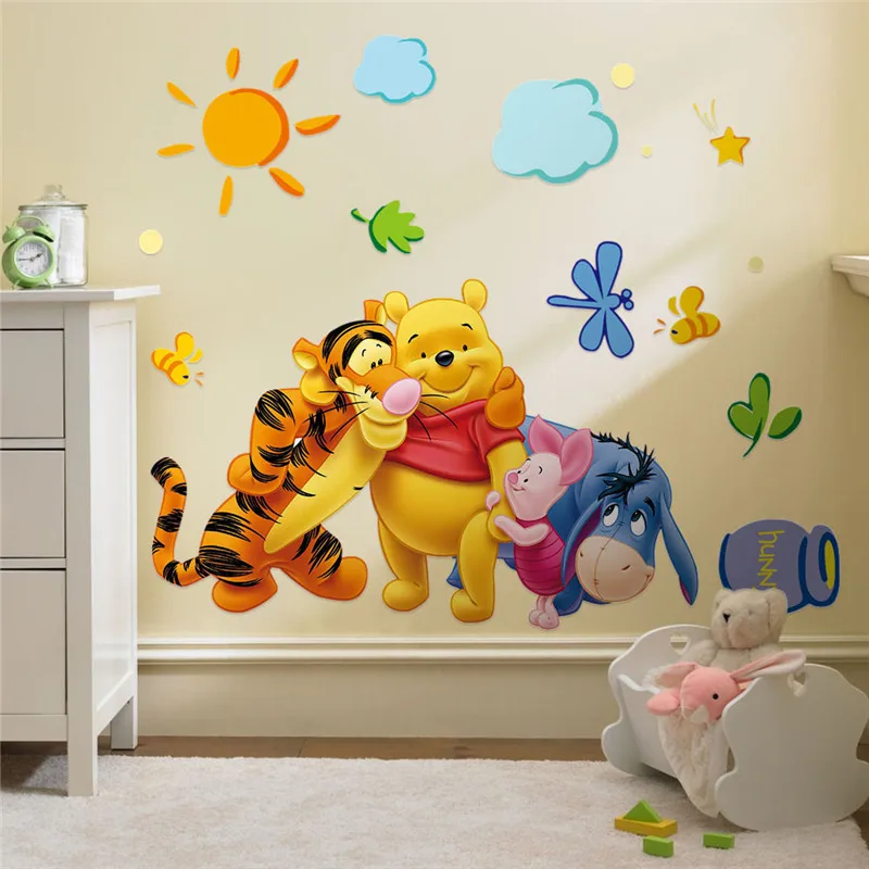 Cartoon Winnie Bear Tiger Tree Bee Wall Stickers For Kids Room Home Bedroom Decoration Decals Nursery Children DIY Decor | Дом и сад