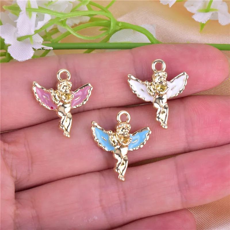 

10pcs/pack Lovely Angel Enamel Metal Charms Pandent Keychain DIY Jewelry Making 16*19mm