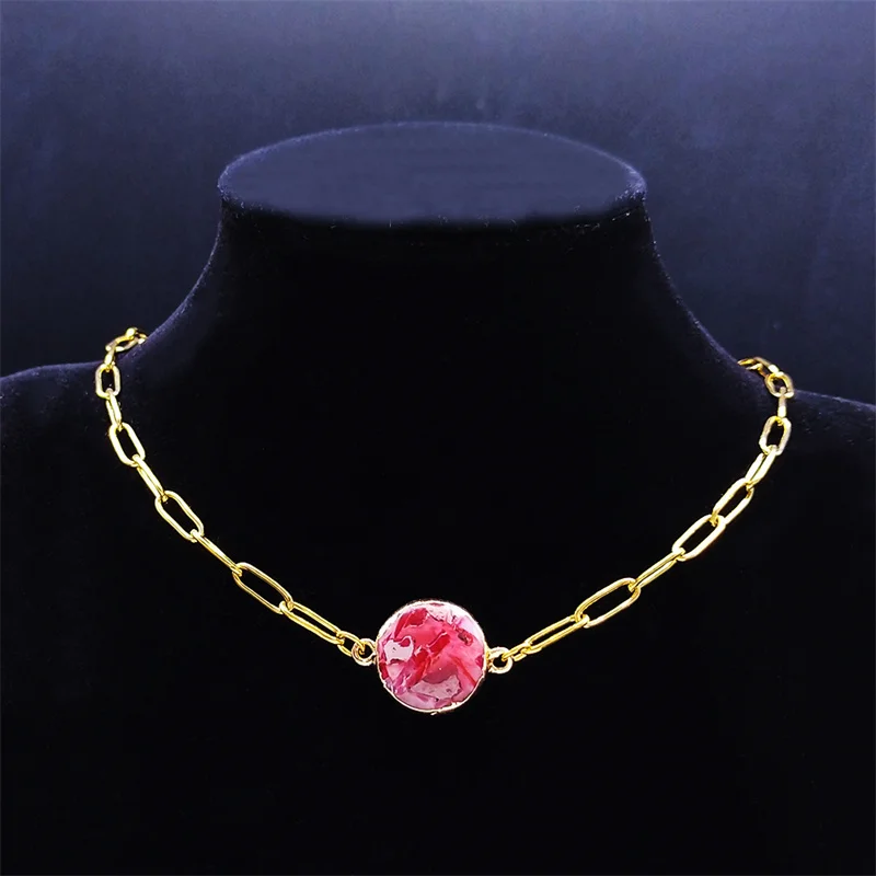 Stainless Steel Pink Imperial Stone Necklaces Women Gold Color Statement Necklace Jewelry joyeria acero inoxidable NXS03
Stainless Steel Pink Imperial Stone Necklaces Women Gold Color Statement Necklace Jewelry joyeria acero inoxidable NXS03