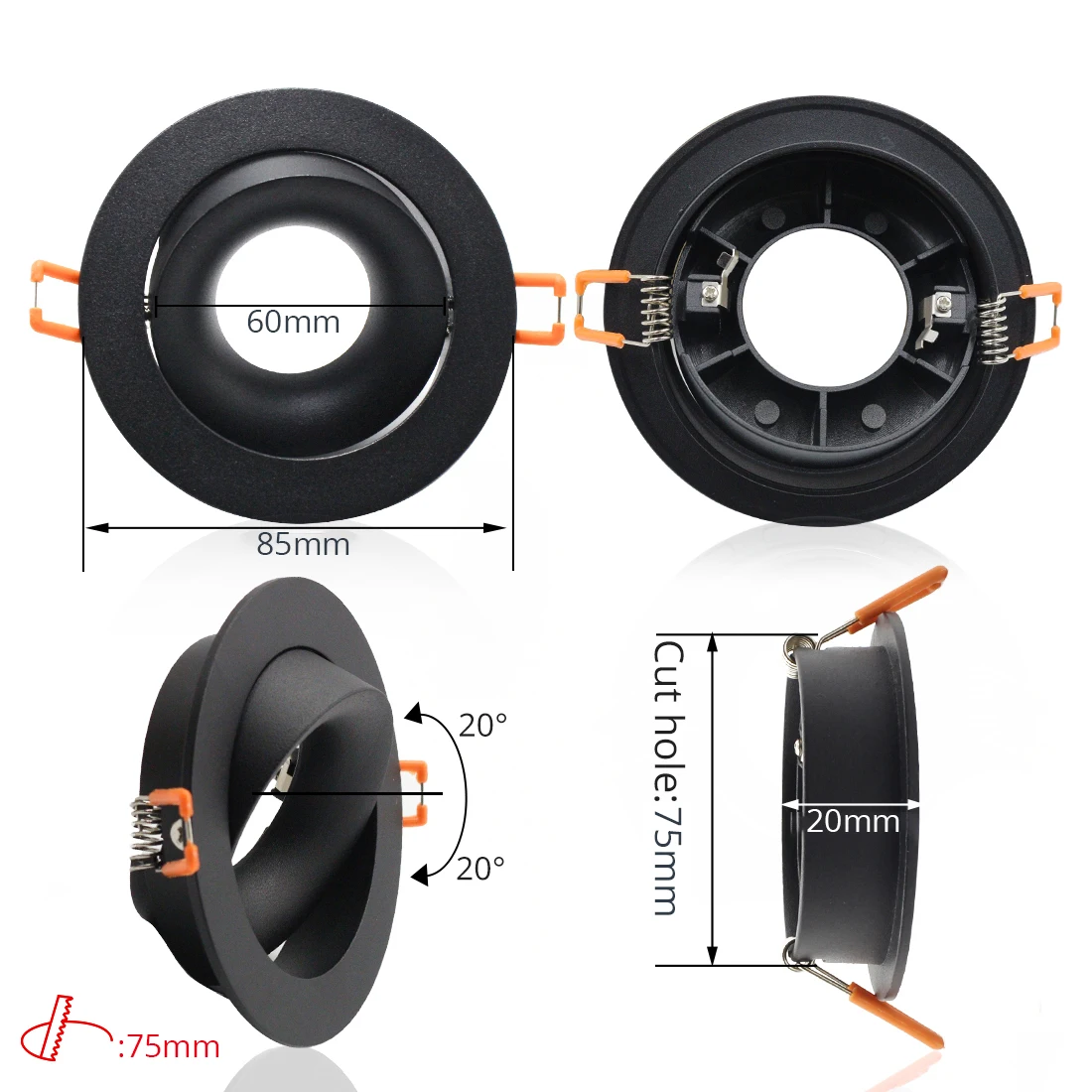 LEDIARY Black Spot LED Downlights Fitting 90-265V Recessed Ceiling Lamp Frame GU5.3 GU10 E27 Bulb Changeable 75MM 90MM Cut Hole 
LEDIARY Black Spot LED Downlights Fitting 90-265V Recessed Ceiling Lamp Frame GU5.3 GU10 E27 Bulb Changeable 75MM 90MM Cut Hole