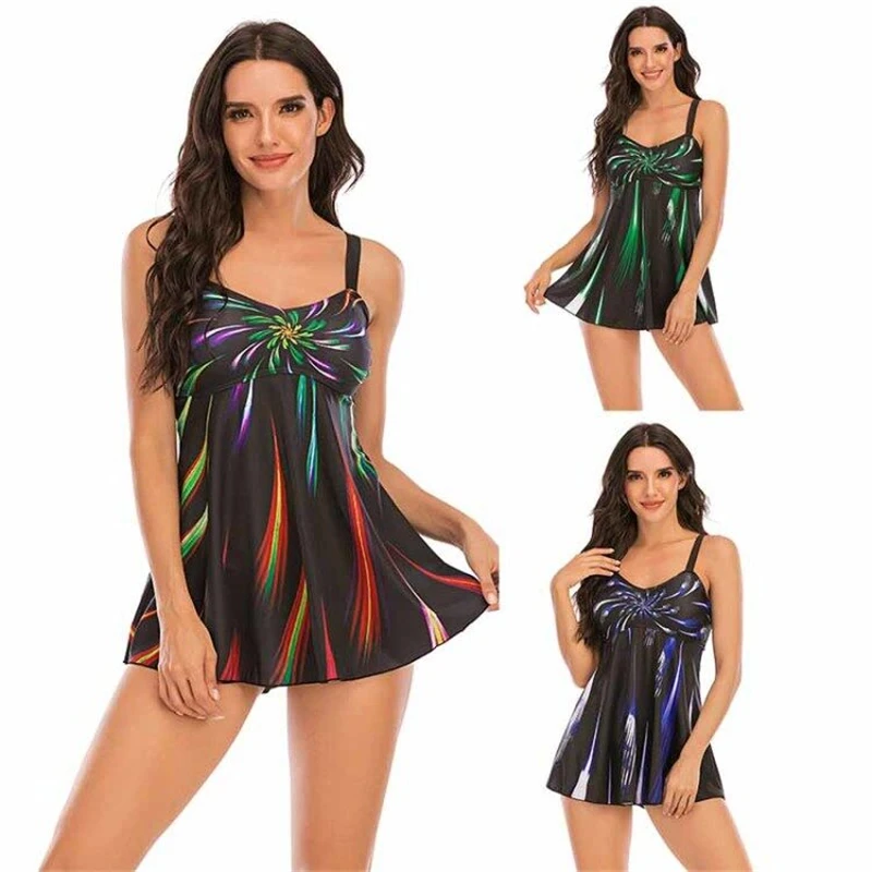

Women's Vintage Padded Push up One Piece Swimsuits Tummy Control Bathing Suits Plus Size Swimwear Tankini Briefs Swimming Suit