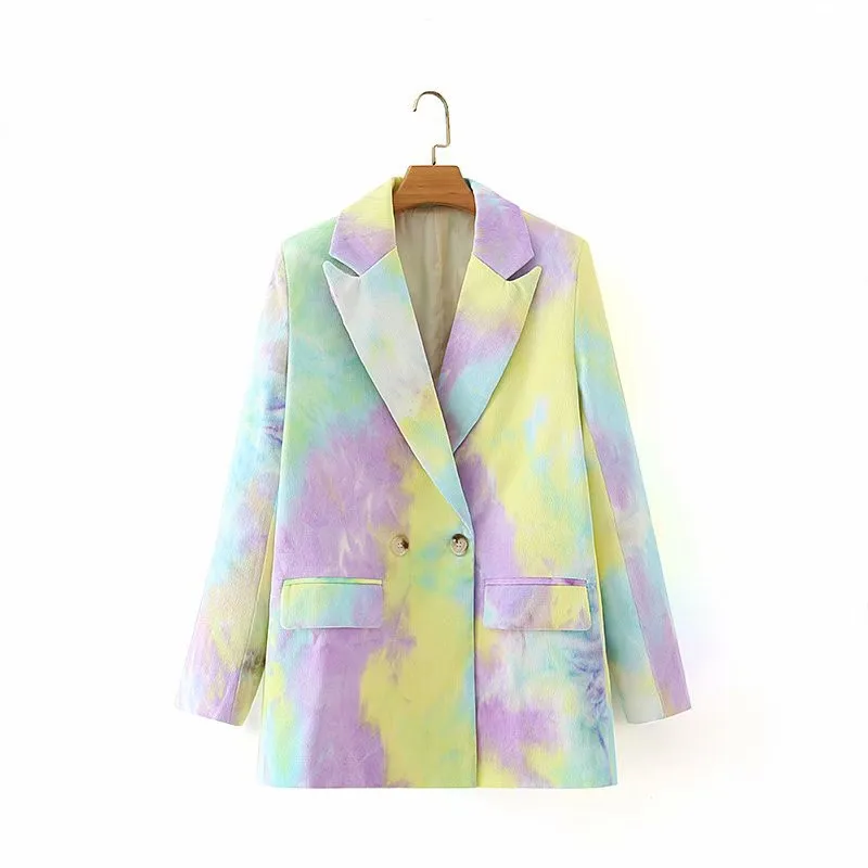 Women Blazer Tie-dye Hit Color Double Breasted Blazer New Lapel Long Sleeve Loose Jacket Fashion Tide Spring Autumn
Women Blazer Tie-dye Hit Color Double Breasted Blazer New Lapel Long Sleeve Loose Jacket Fashion Tide Spring Autumn