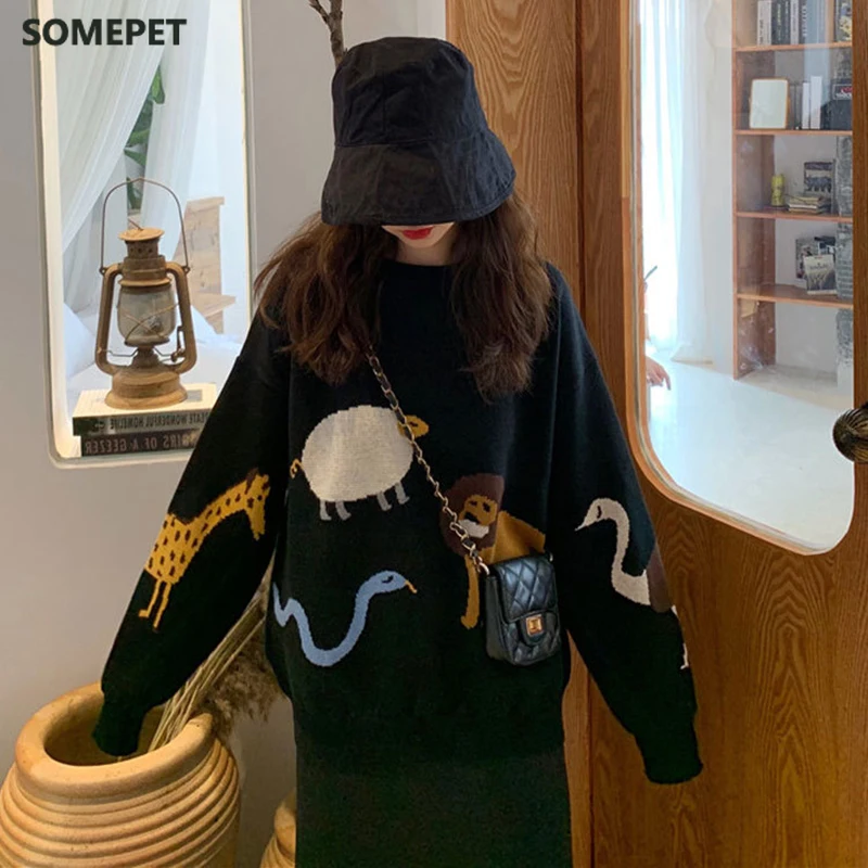Winter Ins Harajuku vintage chic funny animal cute long-sleeved knit sweater female Korean fashion loose O-neck casual sweater
Winter Ins Harajuku vintage chic funny animal cute long-sleeved knit sweater female Korean fashion loose O-neck casual sweater