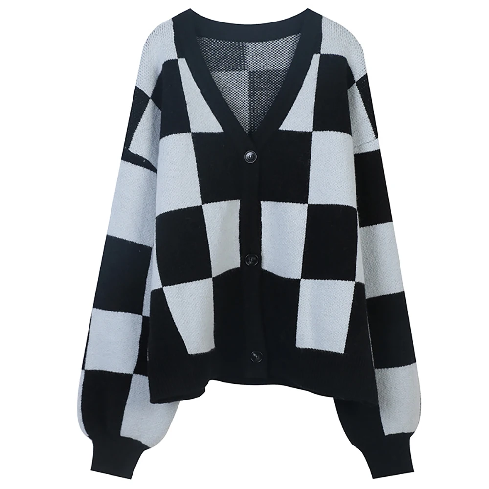 Korean Version 2021 Autumn Winter New Chessboard Plaid French Fashion Casual V-Neck Loose Knit Cardigan Sweater
Korean Version 2021 Autumn Winter New Chessboard Plaid French Fashion Casual V-Neck Loose Knit Cardigan Sweater