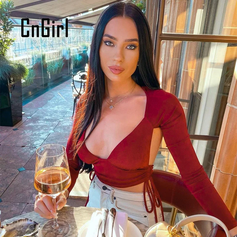 CnGirl 2021 Осенние сексуальные короткие футболки, женская модная футболка с открытой спиной, v-образный вырез, бандаж, длинный рукав, Клубная оде...
CnGirl 2021 Осенние сексуальные короткие футболки, женская модная футболка с открытой спиной, v-образный вырез, бандаж, длинный рукав, Клубная оде...