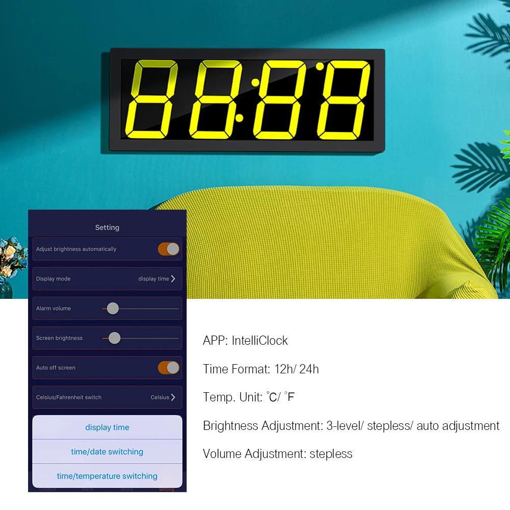 2 in 1 Wall Table Digital Alarm Clock APP Control Time Date Temperature Countdown Function Stepless Brightness Alarm with Snooze
2 in 1 Wall Table Digital Alarm Clock APP Control Time Date Temperature Countdown Function Stepless Brightness Alarm with Snooze
