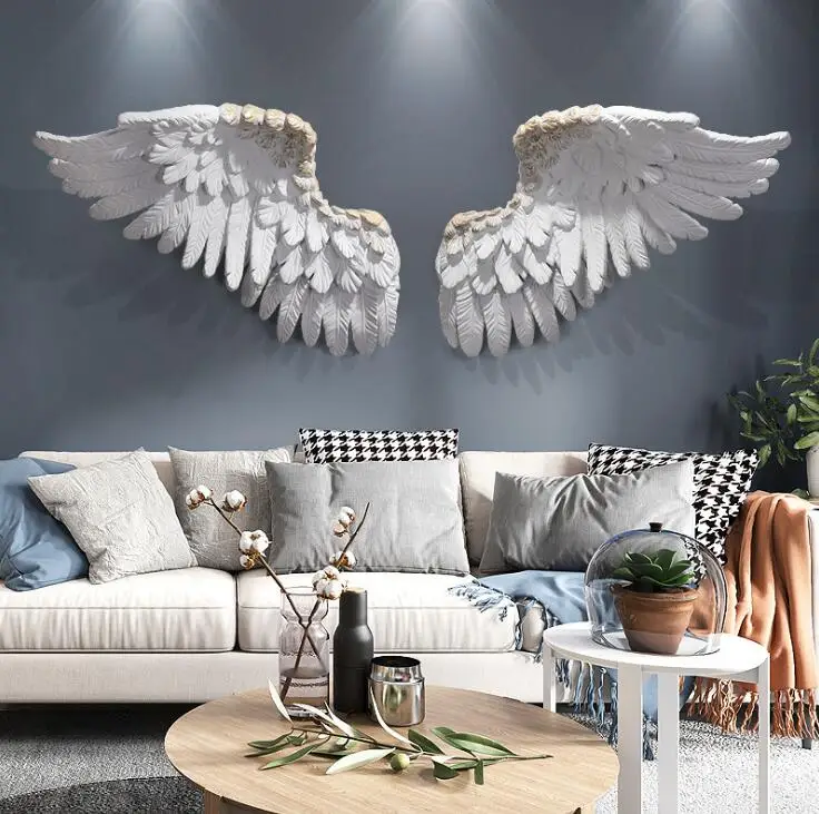 

Роскошное настенное украшение в скандинавском стиле с крыльями из смолы, 3D настенные фрески для дома, гостиной, фона телевизора, перьев, рем...