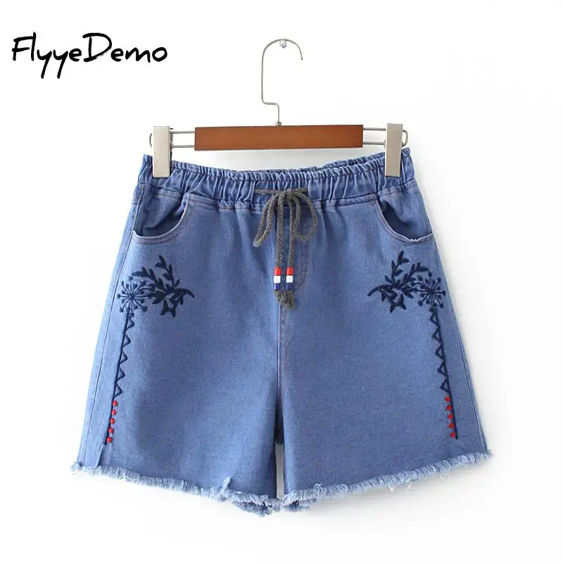 Denim shorts Flower Embroidered Shorts Jeans Women Loose Casual Boho Blue Denim For Feminine Lady Floral Elastic Waist Big Size
Denim shorts Flower Embroidered Shorts Jeans Women Loose Casual Boho Blue Denim For Feminine Lady Floral Elastic Waist Big Size