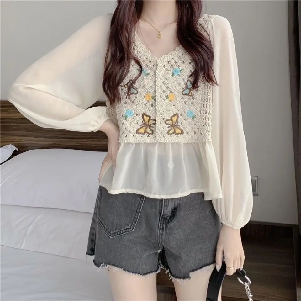 Chiffon Shirt Is Very Fairy Autumn Female Hollow Gentle Wind Loose 2022 New Sweater Small Fresh Long-sleeved Shirt
Chiffon Shirt Is Very Fairy Autumn Female Hollow Gentle Wind Loose 2022 New Sweater Small Fresh Long-sleeved Shirt