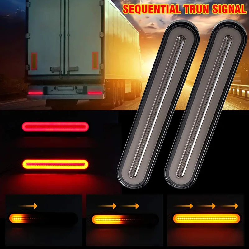 

2x Waterproof LED Trailer Truck Brake Taillight Turn Light Flowing Signal Stop Neon Halo Ring Lamp Lights Bar 100LED Accessories