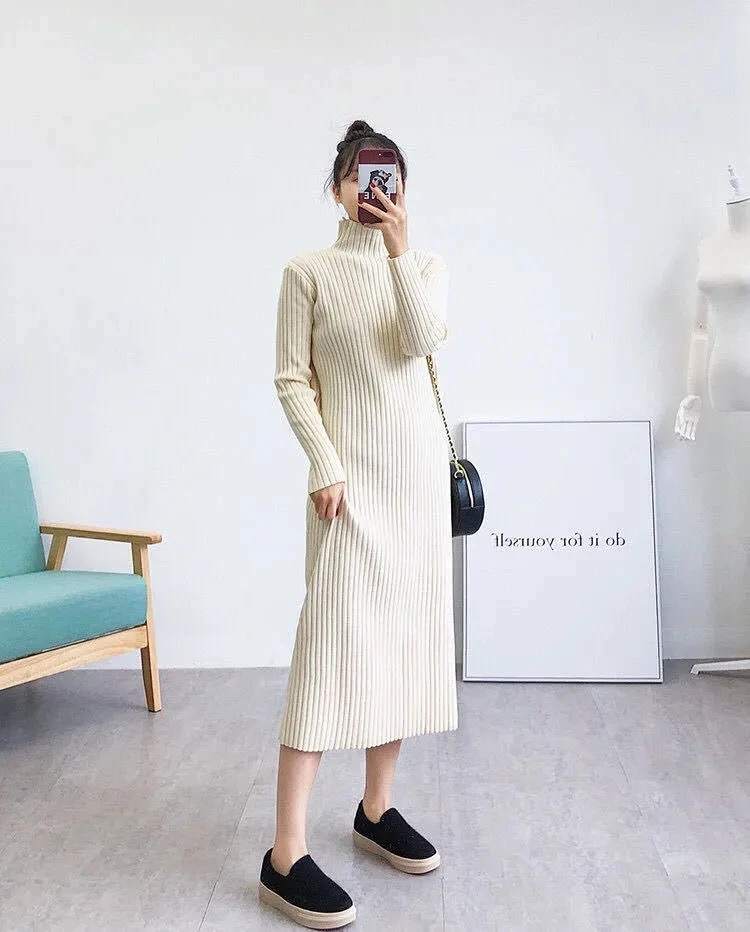 Women Autumn Winter Knitted Sweater Dress Vestido Long Sleeve Solid Turtleneck Dresses Korean Office Warm Elegant Pencil Vestido
Women Autumn Winter Knitted Sweater Dress Vestido Long Sleeve Solid Turtleneck Dresses Korean Office Warm Elegant Pencil Vestido