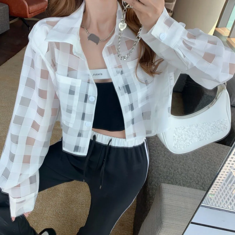 Long-sleeve Net Yarn Sunscreen Cut-out Shirt Women's Summer 2021 New French Short Trend Single-breasted Cardigan Top Coat
Long-sleeve Net Yarn Sunscreen Cut-out Shirt Women's Summer 2021 New French Short Trend Single-breasted Cardigan Top Coat