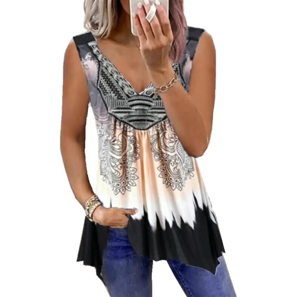 Женская винтажная блузка без рукавов с V-образным вырезом
Женская винтажная блузка без рукавов с V-образным вырезом