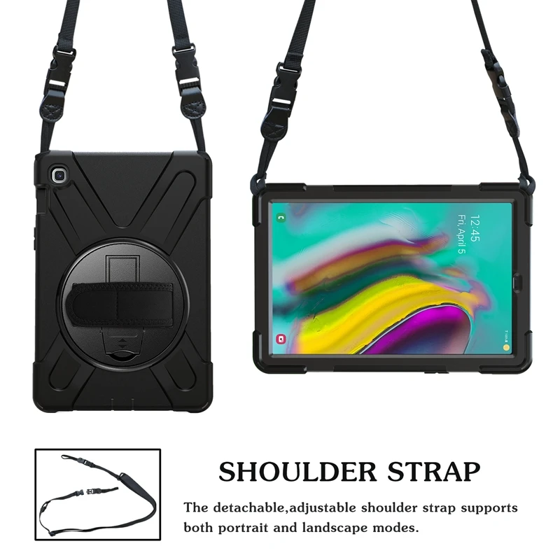 Heavy Duty Shockproof Case for Samsung Galaxy Tab S5E 10.5 Inch 2019 with 360 Degree Rotation Stand, Hand Strap& Shoulder Strap 
Heavy Duty Shockproof Case for Samsung Galaxy Tab S5E 10.5 Inch 2019 with 360 Degree Rotation Stand, Hand Strap& Shoulder Strap