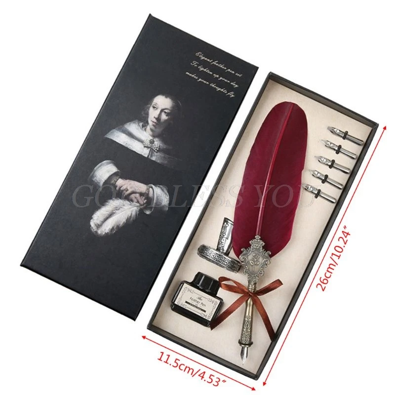 Retro Classical Feather Quill Dip English Calligraphy Fountain Pen with Writing Ink 5 Nibs Kit Set Stationery Gift Box 
Retro Classical Feather Quill Dip English Calligraphy Fountain Pen with Writing Ink 5 Nibs Kit Set Stationery Gift Box