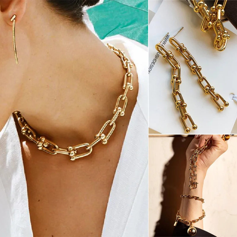 Exaggerated Hip-hop-punk U Shaped Chain Choker Necklace Bracelet Earrings Set Jewelry For Women And Men Holiday Gift Set
Exaggerated Hip-hop-punk U Shaped Chain Choker Necklace Bracelet Earrings Set Jewelry For Women And Men Holiday Gift Set