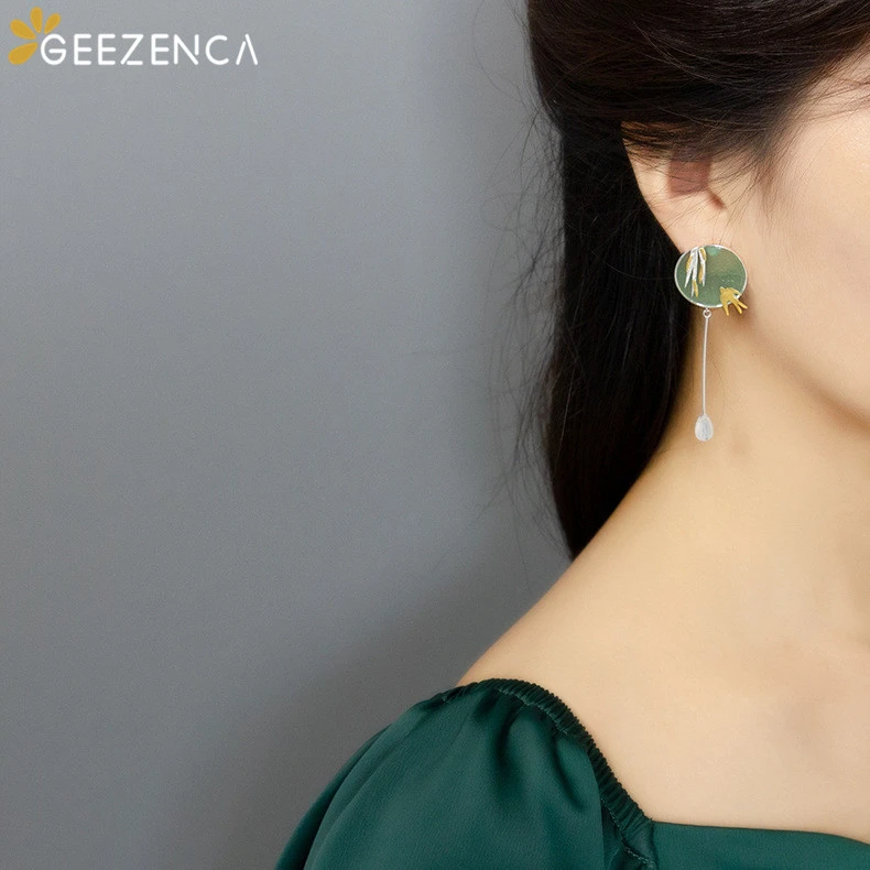 

925 Sterling Silver Swallow Willow Jade Asymmetric Earrings Fine Jewelry For Women Original Design Chinese Style Earrings Gift