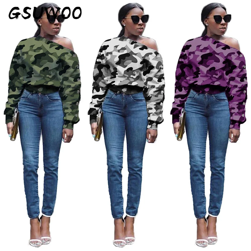GSUWOO Oblique Collar Buttoned Long-sleeved Camo Sweatshirts Women Autumn Winter Casual One-shoulder Camouflage Tops S-XXL
GSUWOO Oblique Collar Buttoned Long-sleeved Camo Sweatshirts Women Autumn Winter Casual One-shoulder Camouflage Tops S-XXL
