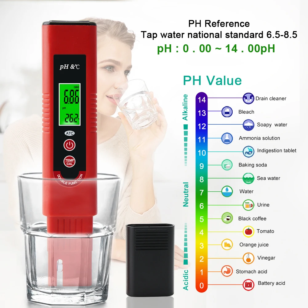 PH Meter Temperature Meter Digital Water Quality Monitor Tester for Pool Drinking Water Aquariums Digital Display PH Tester Tool
PH Meter Temperature Meter Digital Water Quality Monitor Tester for Pool Drinking Water Aquariums Digital Display PH Tester Tool