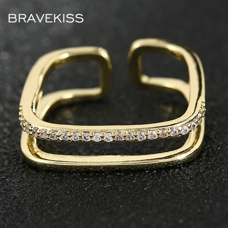 BRAVEKISS Новое Двухслойное открытое индивидуальное кольцо с фианитом для женщин Свадебное Украшение Ювелирные изделия Anel Bijoux Femme UR0639
BRAVEKISS Новое Двухслойное открытое индивидуальное кольцо с фианитом для женщин Свадебное Украшение Ювелирные изделия Anel Bijoux Femme UR0639
