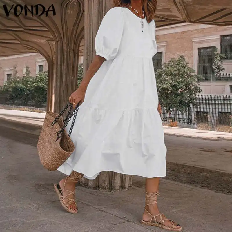 VONDA 2022 Summer Women Long Dress Solid Color Lantern Casual Sleeve Party Sundress Loose Beach Vestidos Femme Robe Oversized
VONDA 2022 Summer Women Long Dress Solid Color Lantern Casual Sleeve Party Sundress Loose Beach Vestidos Femme Robe Oversized