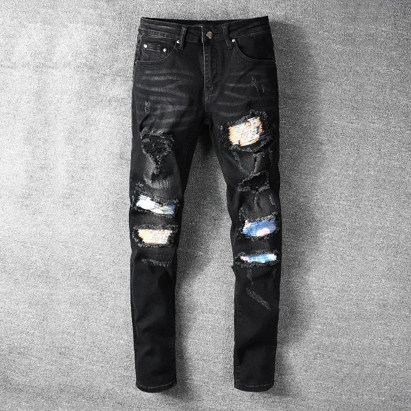Fashion Streetwear Men Jeans Black Color Ripped Patch Brand Letter Jeans Men Elastic Destroyed Pants Hip Hop Skinny Jeans Hommee
Fashion Streetwear Men Jeans Black Color Ripped Patch Brand Letter Jeans Men Elastic Destroyed Pants Hip Hop Skinny Jeans Hommee