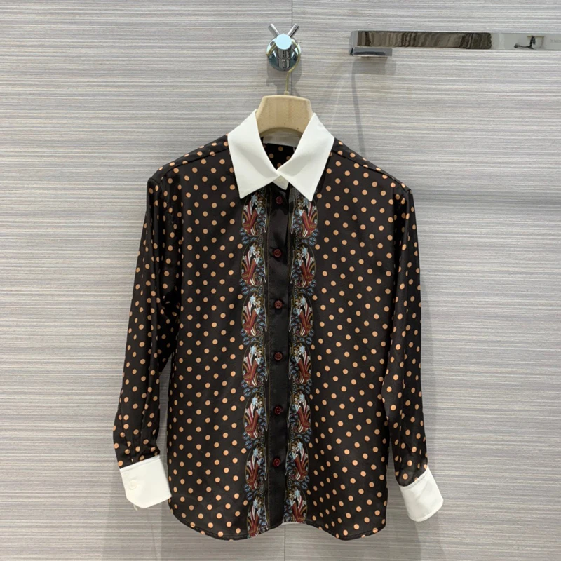 2021 Autumn Winter 10.19 New Vintage Print Polka Dot Silk Shirt Women Contrast Color Temperament Lapel Elegant Blouses
2021 Autumn Winter 10.19 New Vintage Print Polka Dot Silk Shirt Women Contrast Color Temperament Lapel Elegant Blouses