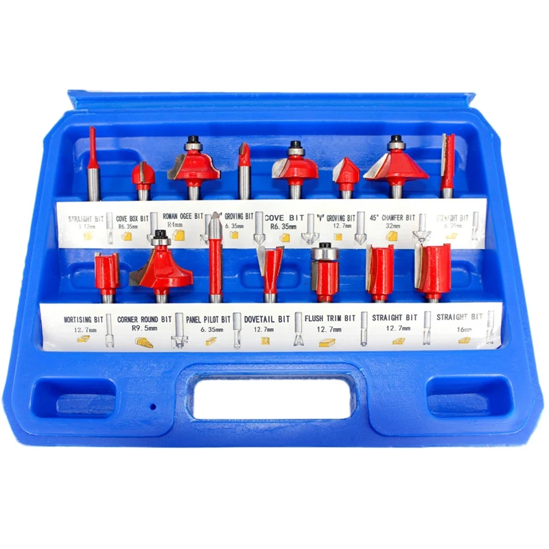 15 Pcs 1/4inch Shank (6.35mm) Shank Dia. Carbide Router Bits Set Milling Cutter Rotary Tool for Woodworking 
15 Pcs 1/4inch Shank (6.35mm) Shank Dia. Carbide Router Bits Set Milling Cutter Rotary Tool for Woodworking