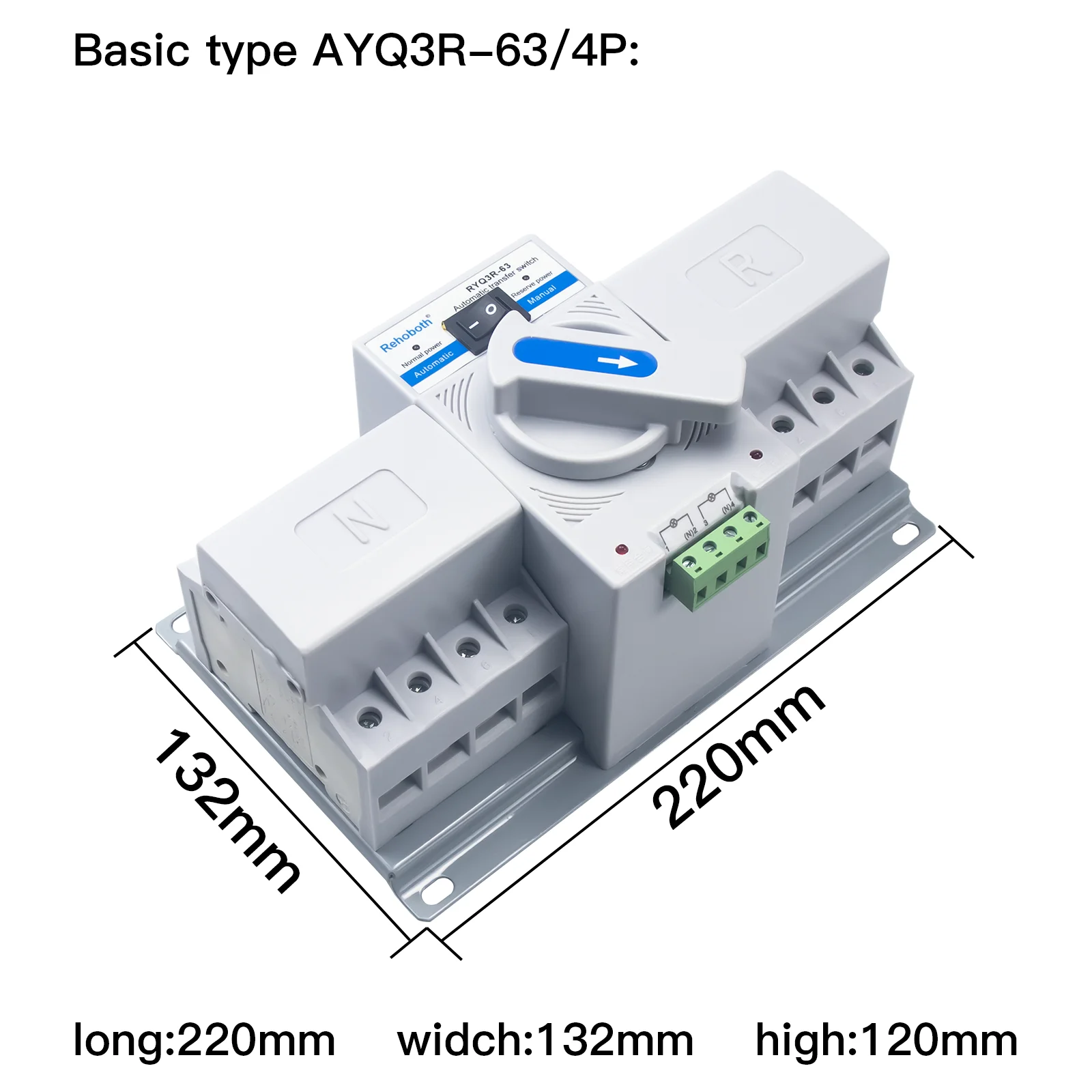 

4P 63A MCB Type Dual Power Automatic Transfer Switch ATS Moulded Case Main Power Backup Power Connector 380V