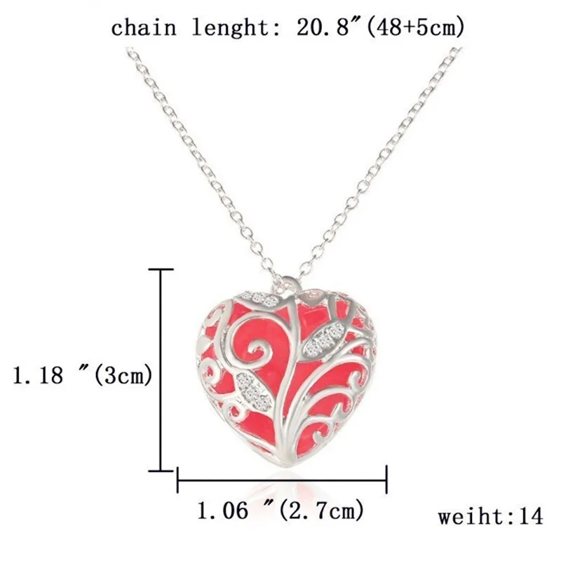 Colorful Luminous Stone Heart Pendant Necklace Fashion Women Halloween Hollow Necklace Jewelry Gift
Colorful Luminous Stone Heart Pendant Necklace Fashion Women Halloween Hollow Necklace Jewelry Gift