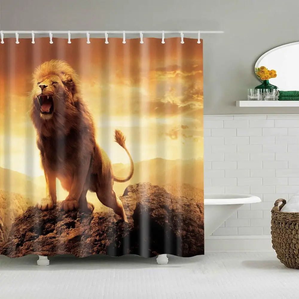 Animals Shower Curtain Lion Roaring in the Sunset Bath Accessories with 12 Hooks Waterproof Polyester Fabric Bathroom Decoration
Animals Shower Curtain Lion Roaring in the Sunset Bath Accessories with 12 Hooks Waterproof Polyester Fabric Bathroom Decoration