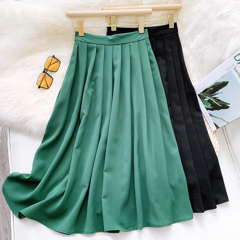 Wasteheart Summer Women Green Black Casual High Waist A Line Pleated Skirts Mid-Calf Length Long Skirt Clothing Female Plus Size
Wasteheart Summer Women Green Black Casual High Waist A Line Pleated Skirts Mid-Calf Length Long Skirt Clothing Female Plus Size