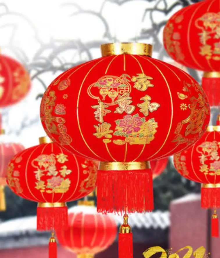 2 PCS Chinese New Year Red Lantern Flocking Cloth Ornament Outdoor Gate Balcony Waterproof Palace Festival Decoration | Дом и сад
